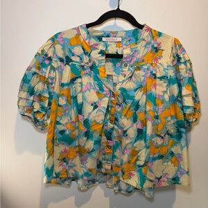 Olivaceous Ana Floral Puff Sleeve Blouse